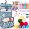 Crochet Kit for Beginners with 10 Colors Yarn and Introduction Book, 48pcs Crochet Starter Kit Everything for Adult, Learn to Crochet Kit with Soft Grip Crochet Hooks and Blue Flower Bag